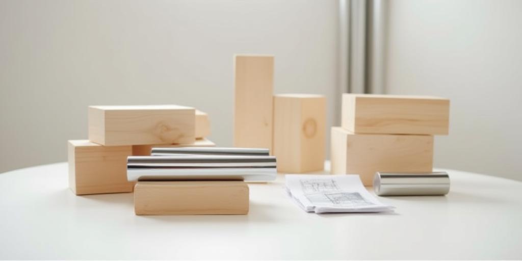 Close up of high quality raw wood and metal materials