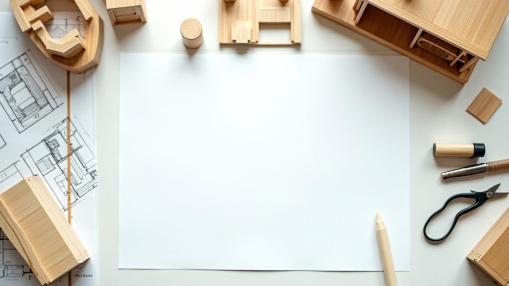 Modern architect working on furniture blueprints