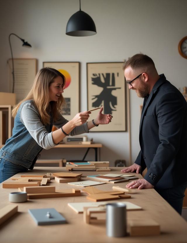 Consultant showing wood samples to a client