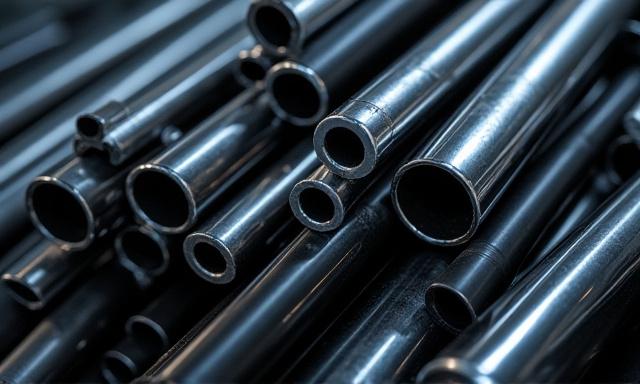 Chrome and Black matte steel tubes arranged vertically